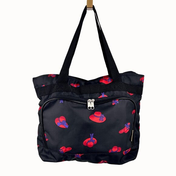 RED HAT SOCIETY BLACK TOTE BAG BY BOVANO USA W/ ZIPPERED POCKETS! - Picture 1 of 6